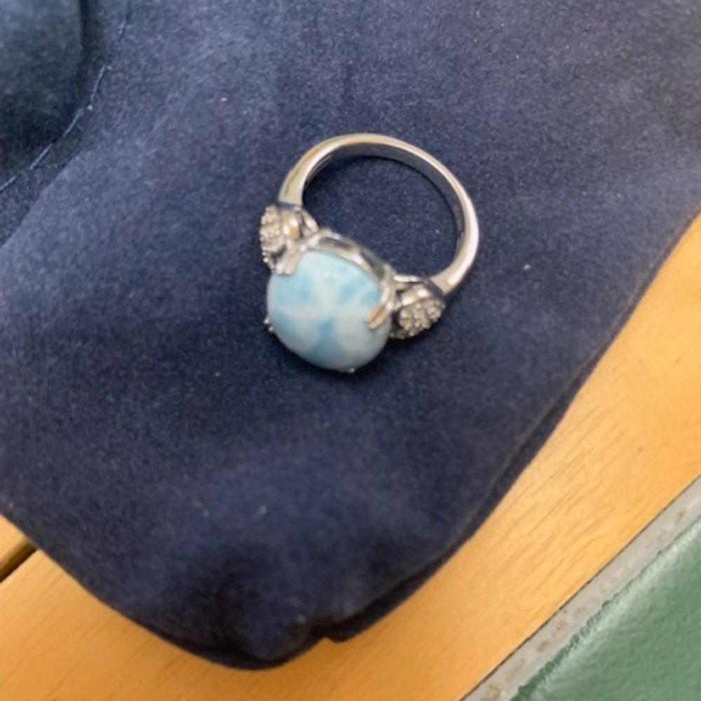 larimar & white zircon sterling silver ring size 6 new